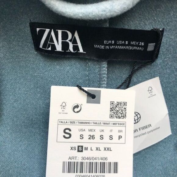 Zara Light Blue Hooded Belted Coat Small - Picture 7 of 8